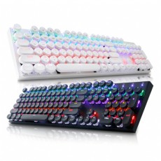 [ABKO] 유선 기계식 키보드, Hacker K840 레인보우 LED 조약돌 레트로 키캡 축교환, 청축 [블랙/USB]